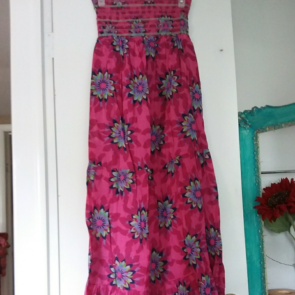Floral strapless ruched/shirred maxi dress